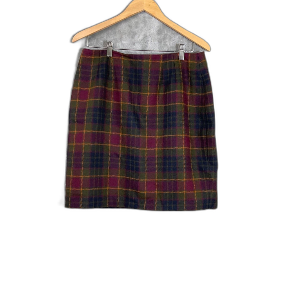 LINDA ALLARD ELLEN TRACY 100% Wool mini skirt Women's Size 8 Plaid multi color